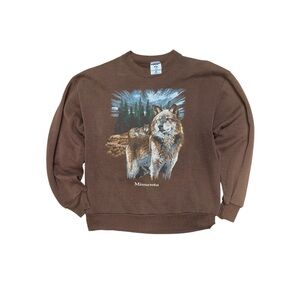 Jerzees Brown Wolf Graphic Crewneck Sweater